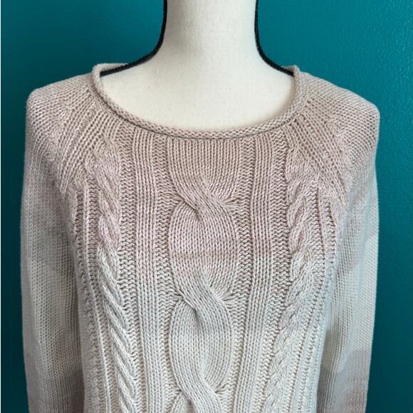 Chaps Cream Ombre Knit Long Sleeve Cable Knit Sweater Women's Medium - Picture 8 of 9